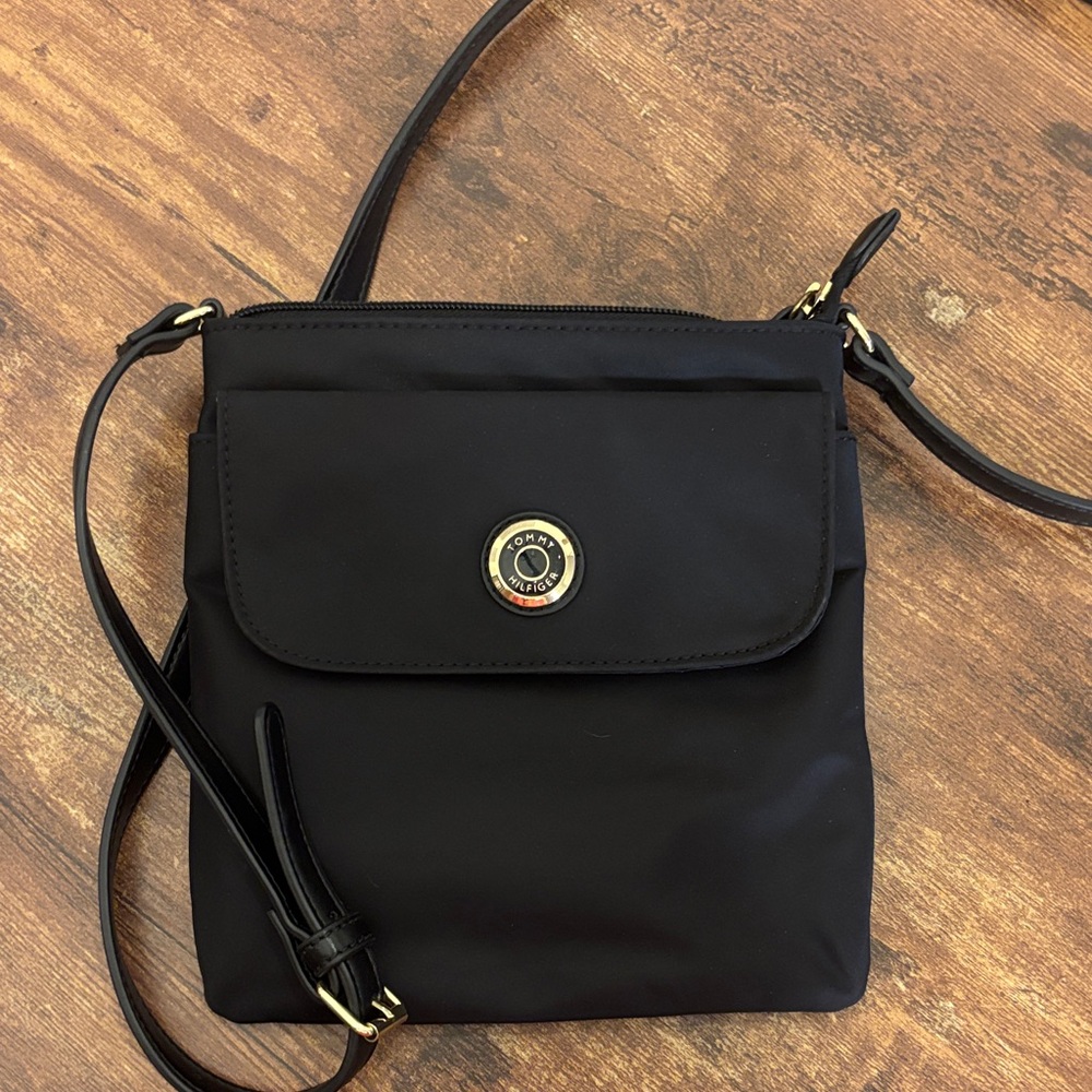 Tommy Hilfiger Black Crossbody Bag with Gold Accents